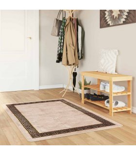 vidaXL Rug Runner MARSA Black 80 x 100 cm Polyester and PVC — Colour: Beige and black