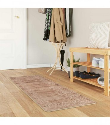 vidaXL Rug Runner MARSA White 50 x 150 cm Polyester and PVC — Colour: Beige and gold