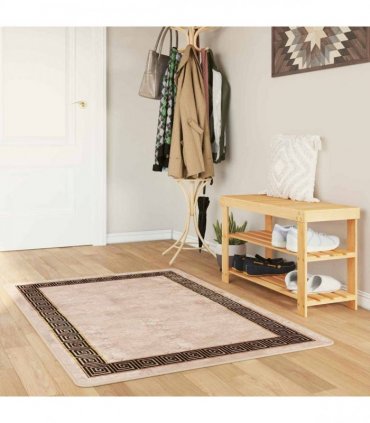 vidaXL Rug Runner MARSA Black 80 x 200 cm Polyester and PVC — Colour: Beige and black