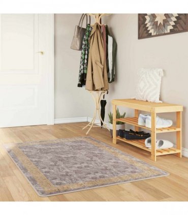 vidaXL Rug Runner MARSA Grey 80 x 200 cm Polyester and PVC — Colour: Grey and gold