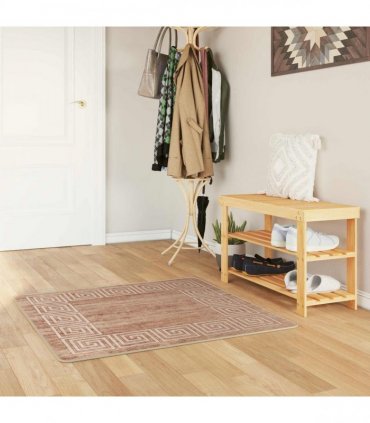 vidaXL Rug Runner MARSA White 100 x 100 cm Polyester and PVC — Colour: Beige and gold