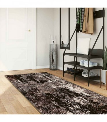 vidaXL Rug Runner MARSA Black 100 x 250 cm Polyester and PVC — Colour: Black and white