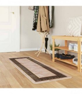vidaXL Rug Runner MARSA Black 50 x 200 cm Polyester and PVC — Colour: Beige and black