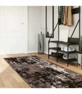 vidaXL Rug Runner MARSA Black 100 x 300 cm Polyester and PVC — Colour: Black and white