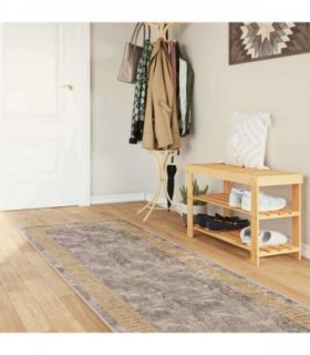vidaXL Rug Runner MARSA Grey 80 x 400 cm Polyester and PVC — Colour: Grey and gold