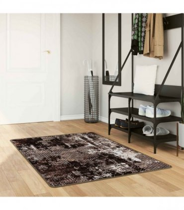 vidaXL Rug Runner MARSA Black 100 x 200 cm Polyester and PVC — Colour: Black and white