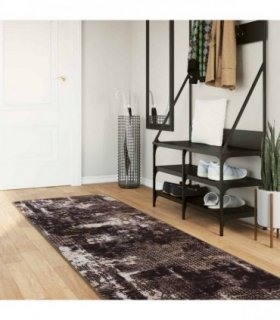 vidaXL Rug Runner MARSA Black 100 x 400 cm Polyester and PVC — Colour: Black and white