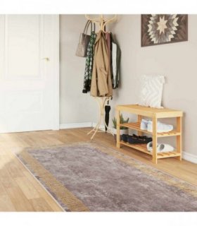 vidaXL Rug Runner MARSA Grey 80 x 250 cm Polyester and PVC — Colour: Grey and gold