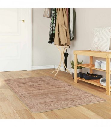 vidaXL Rug Runner MARSA White 100 x 200 cm Polyester and PVC — Colour: Beige and gold