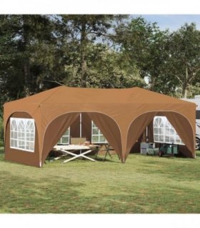 vidaXL Pop-up Party Tent 575 x 288 x 245 cm Beige Oxford Fabric — Model: with 6 sidewalls