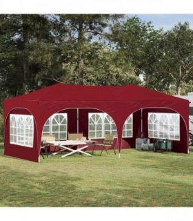 vidaXL Pop-up Party Tent 575 x 288 x 245 cm Burgundy Oxford Fabric — Model: with 4 sidewalls
