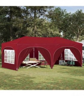 vidaXL Pop-up Party Tent 575 x 288 x 245 cm Burgundy Oxford Fabric — Model: with 6 sidewalls