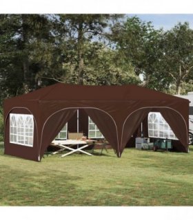 vidaXL Pop-up Party Tent 575 x 288 x 245 cm Brown Oxford Fabric — Model: with 6 sidewalls
