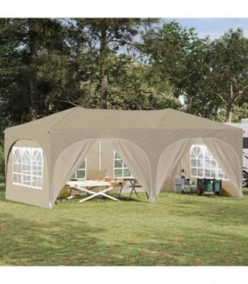 vidaXL Pop-up Party Tent 575 x 288 x 245 cm Cream Oxford Fabric — Model: with 6 sidewalls