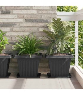 vidaXL Square Flower Tray 6 pcs Black 32 x 32 x 2.5 cm Plastic