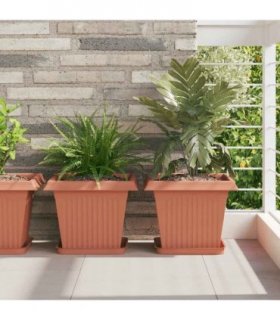 vidaXL Square Flower Tray 24 pcs Brick Red 25.5 x 25.5 x 2.5 cm