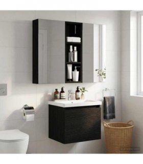 vidaXL Bathroom Wall Cabinet with Shelf Black Oak 20 x 10 x 60.5 cm