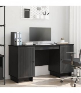 vidaXL Desk Black Engineered Wood 142.5 x 50 x 75 cm