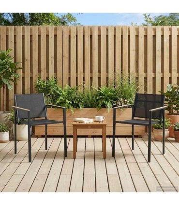 vidaXL Garden Chairs 2 pcs Black and Anthracite 53.5 x 59 x 77 cm — Model: Wood-looking armrests