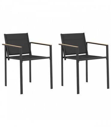 vidaXL Garden Chairs 2 pcs Black and Anthracite 53.5 x 59 x 77 cm — Model: Wood-looking armrests
