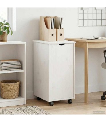 vidaXL Rolling Cabinet White 34 x 39 x 65.5 cm Solid Pine Wood — V0672131904