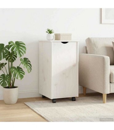 vidaXL Rolling Cabinet White 34 x 39 x 65.5 cm Solid Pine Wood — V0672131904
