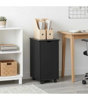 vidaXL Rolling Cabinet Black 34 x 39 x 65.5 cm Solid Pine Wood — V0672131906