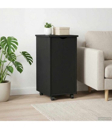 vidaXL Rolling Cabinet Black 34 x 39 x 65.5 cm Solid Pine Wood — V0672131906