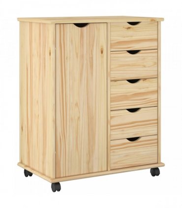 vidaXL Rolling Cabinet Brown 63.5 x 39 x 79 cm Solid Pine Wood