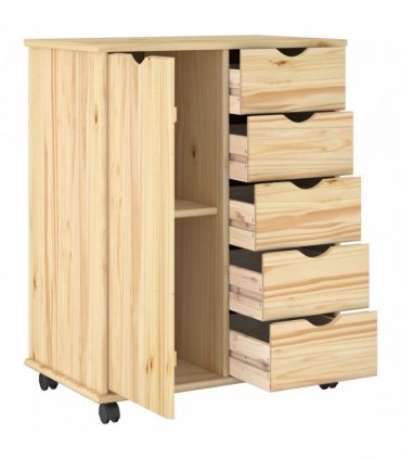vidaXL Rolling Cabinet Brown 63.5 x 39 x 79 cm Solid Pine Wood