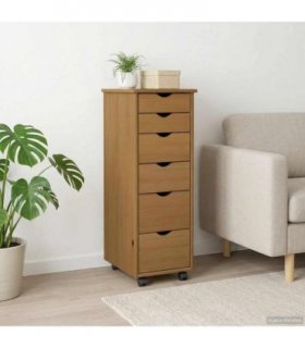 vidaXL Rolling Cabinet Honey Brown 34 x 39 x 93.5 cm Solid Pine Wood