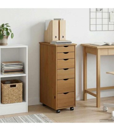 vidaXL Rolling Cabinet Honey Brown 34 x 39 x 93.5 cm Solid Pine Wood