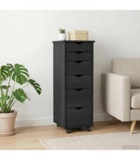 vidaXL Rolling Cabinet Grey 34 x 39 x 93.5 cm Solid Pine Wood