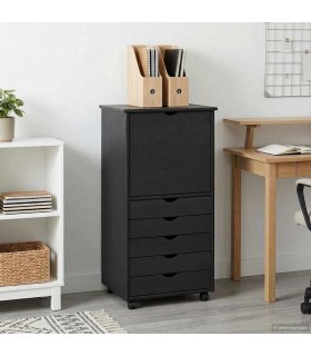 vidaXL Rolling Cabinet Grey 53 x 39 x 103 cm Solid Pine Wood