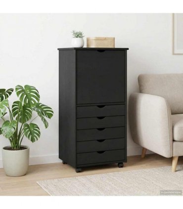 vidaXL Rolling Cabinet Grey 53 x 39 x 103 cm Solid Pine Wood