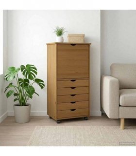 vidaXL Rolling Cabinet Honey Brown 53 x 39 x 103 cm Solid Pine Wood