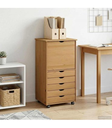 vidaXL Rolling Cabinet Honey Brown 53 x 39 x 103 cm Solid Pine Wood