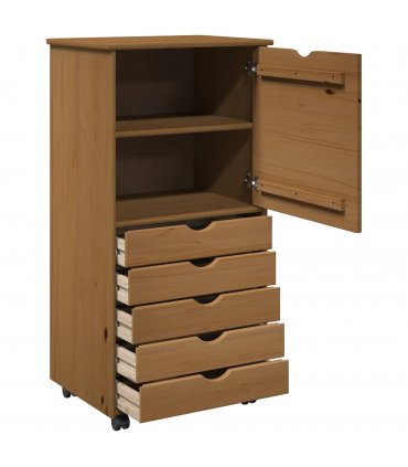 vidaXL Rolling Cabinet Honey Brown 53 x 39 x 103 cm Solid Pine Wood