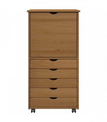 vidaXL Rolling Cabinet Honey Brown 53 x 39 x 103 cm Solid Pine Wood
