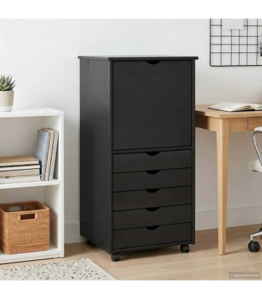 vidaXL Rolling Cabinet Black 53 x 39 x 103 cm Solid Pine Wood