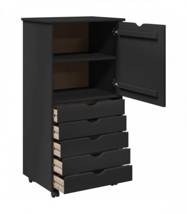 vidaXL Rolling Cabinet Black 53 x 39 x 103 cm Solid Pine Wood