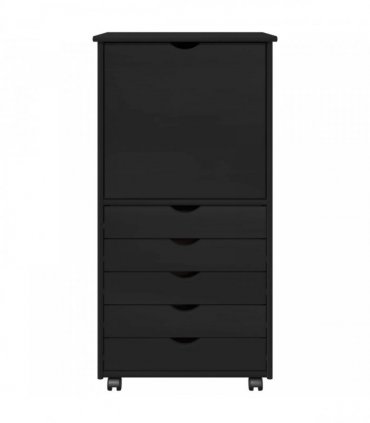 vidaXL Rolling Cabinet Black 53 x 39 x 103 cm Solid Pine Wood