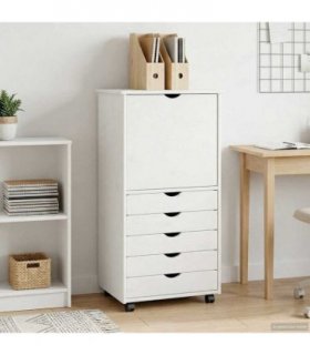 vidaXL Rolling Cabinet White 53 x 39 x 103 cm Solid Pine Wood