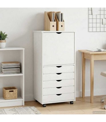 vidaXL Rolling Cabinet White 53 x 39 x 103 cm Solid Pine Wood