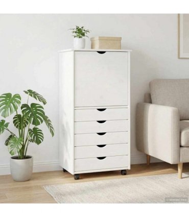 vidaXL Rolling Cabinet White 53 x 39 x 103 cm Solid Pine Wood