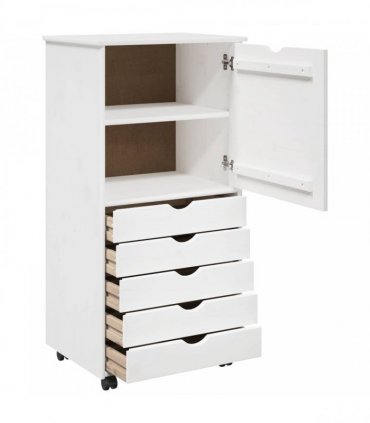 vidaXL Rolling Cabinet White 53 x 39 x 103 cm Solid Pine Wood