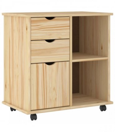 vidaXL Rolling Cabinet Brown 63.5 x 39 x 65.5 cm Solid Pine Wood