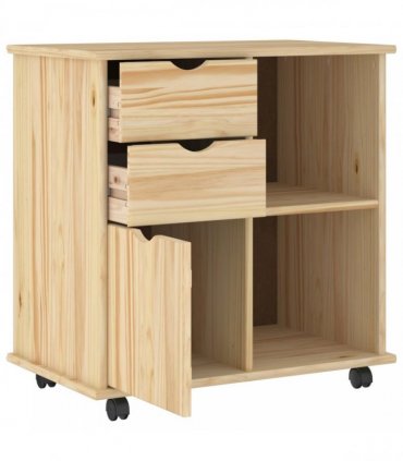 vidaXL Rolling Cabinet Brown 63.5 x 39 x 65.5 cm Solid Pine Wood