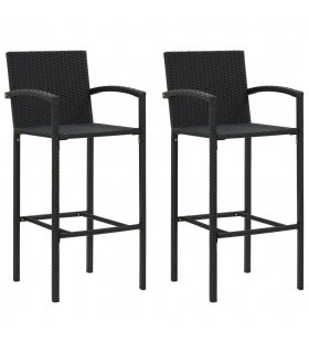 vidaXL Bar Stools 2 pcs Black Poly Rattan
