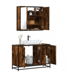 vidaXL 2 Piece Bathroom Furniture Set Smoked Oak Engineered Wood — V0672138863
